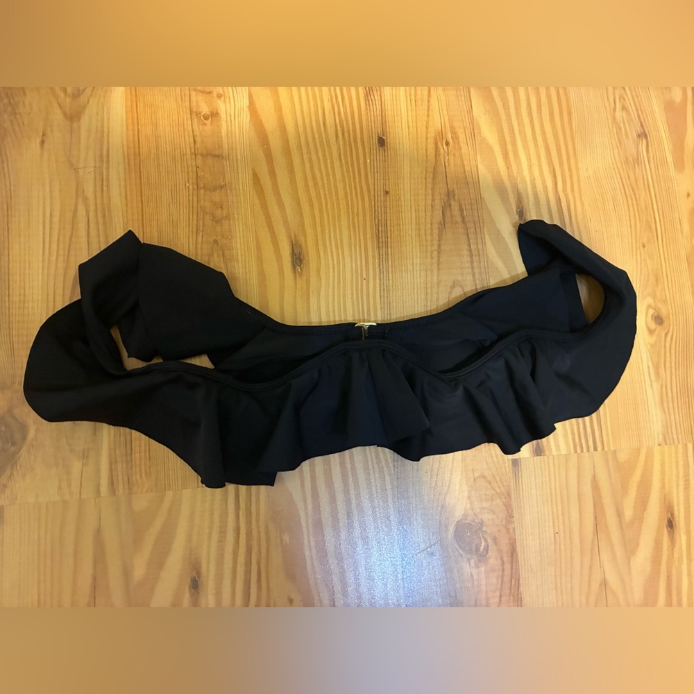 Tori praver underwire Black Ruffled Off-Shoulder Top swim top only Sz small